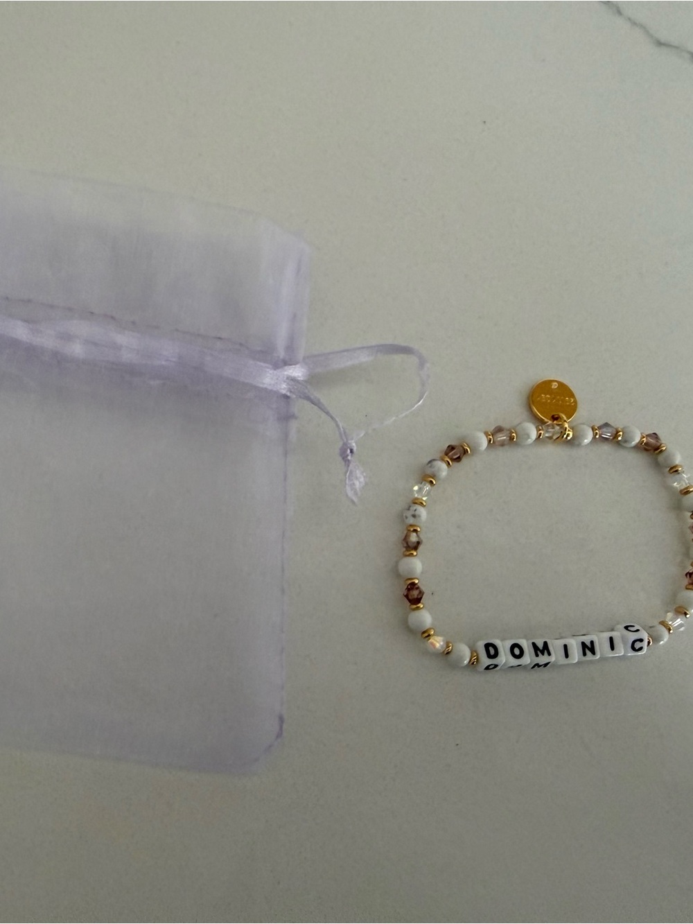 Little Words Project Personalized Dominic Beaded Bracelet in White and Gold